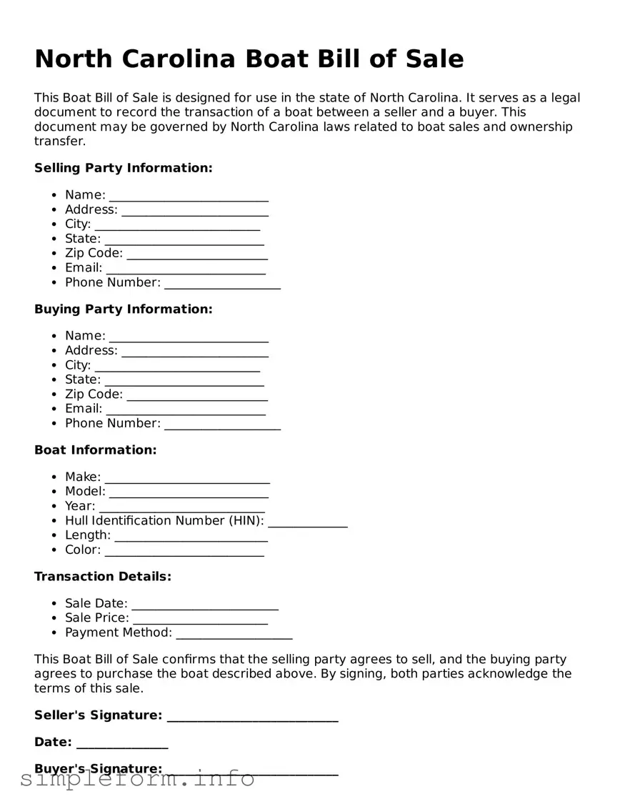 Attorney-Verified  Boat Bill of Sale Form for North Carolina
