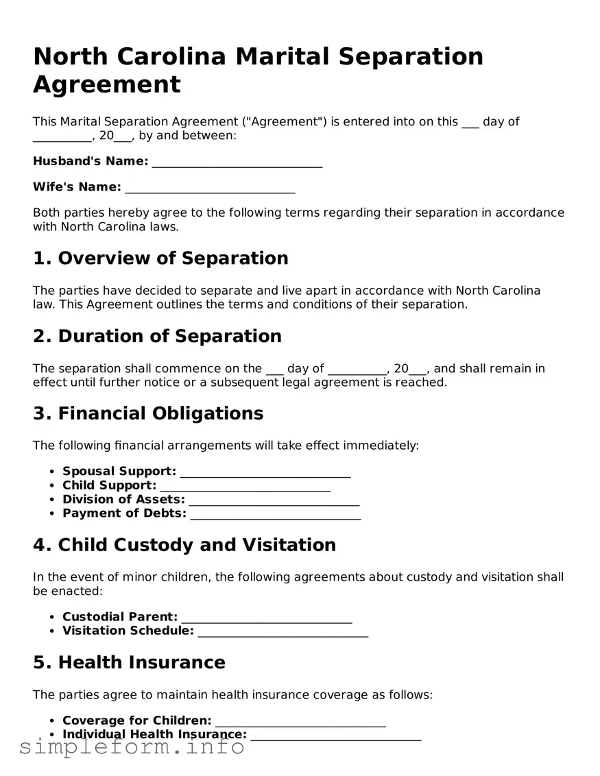Attorney-Verified  Marital Separation Agreement Form for North Carolina