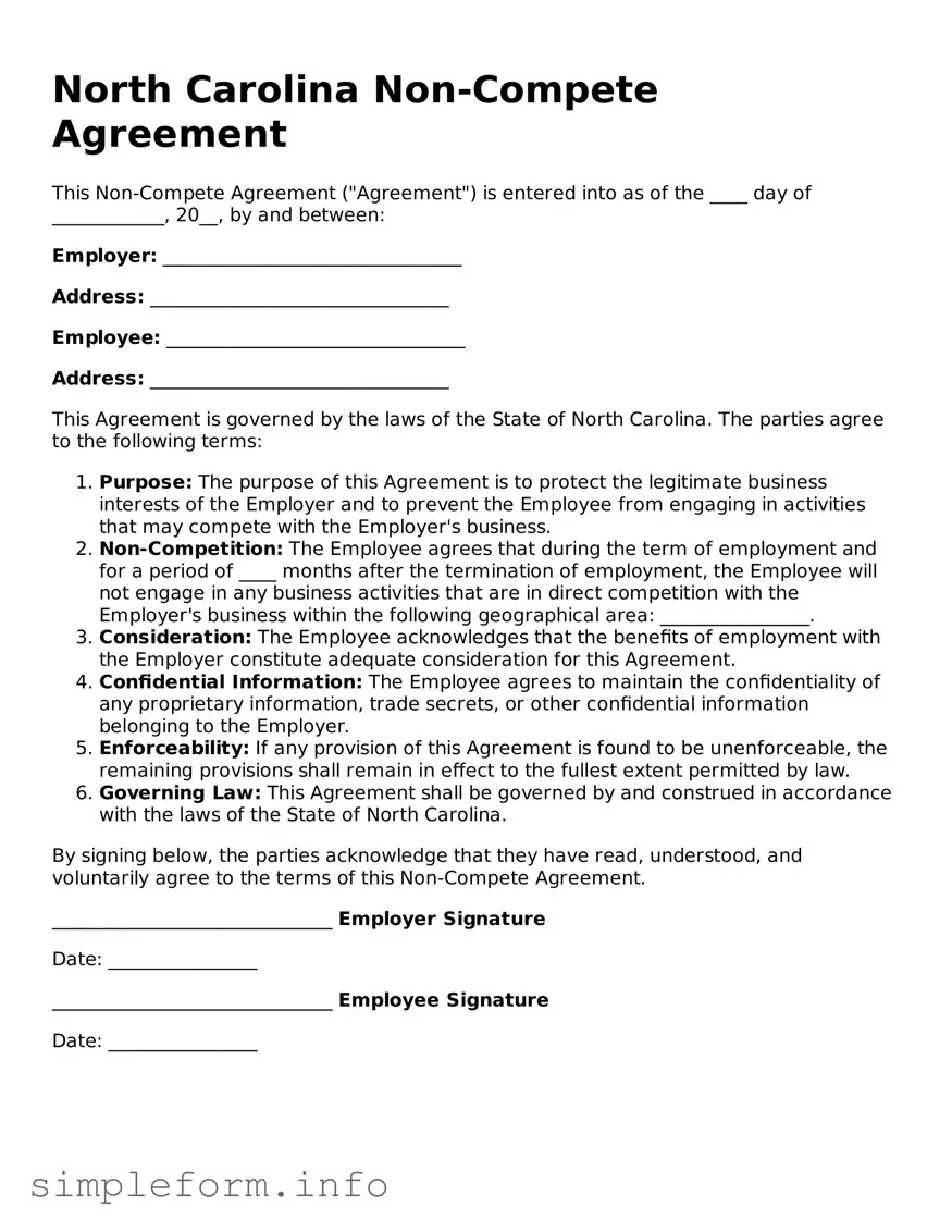 Attorney-Verified  Non-compete Agreement Form for North Carolina
