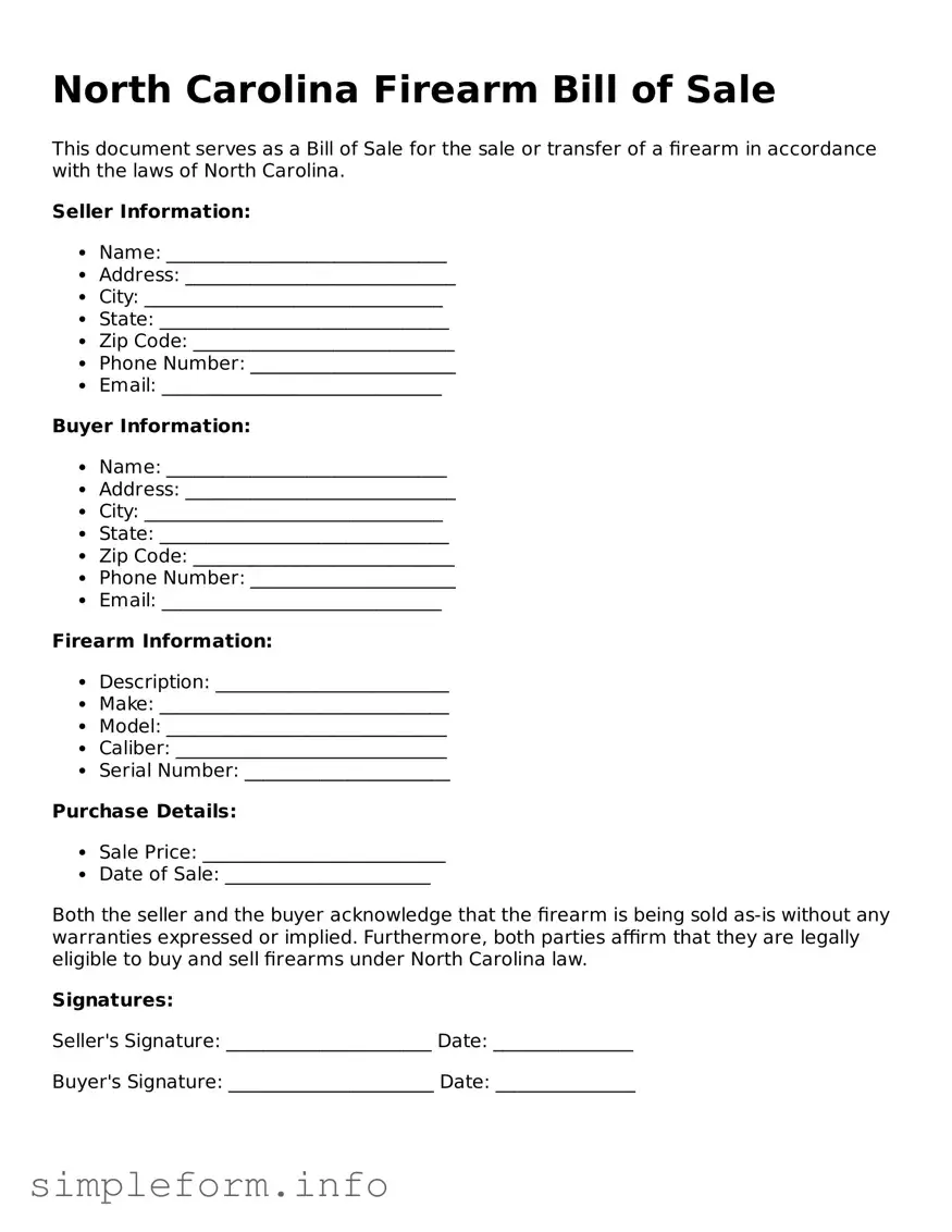 Attorney-Verified  Firearm Bill of Sale Form for North Carolina