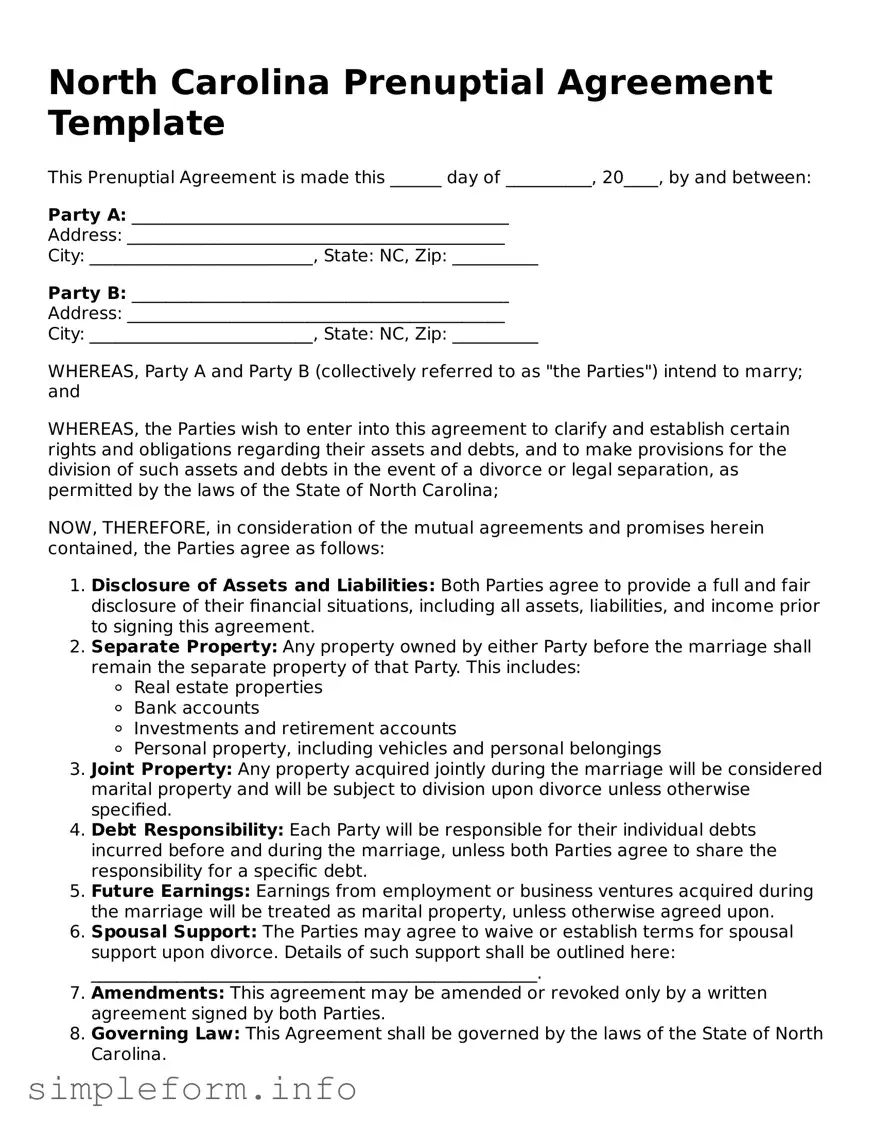 Attorney-Verified  Prenuptial Agreement Form for North Carolina