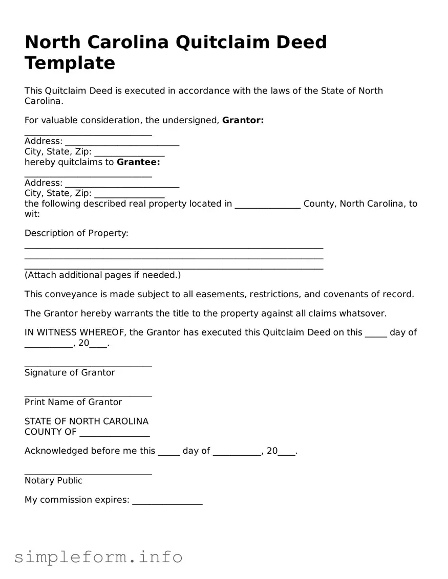 Attorney-Verified  Quitclaim Deed Form for North Carolina