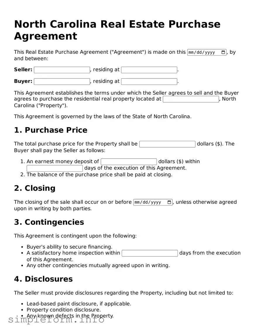 Attorney-Verified  Real Estate Purchase Agreement Form for North Carolina