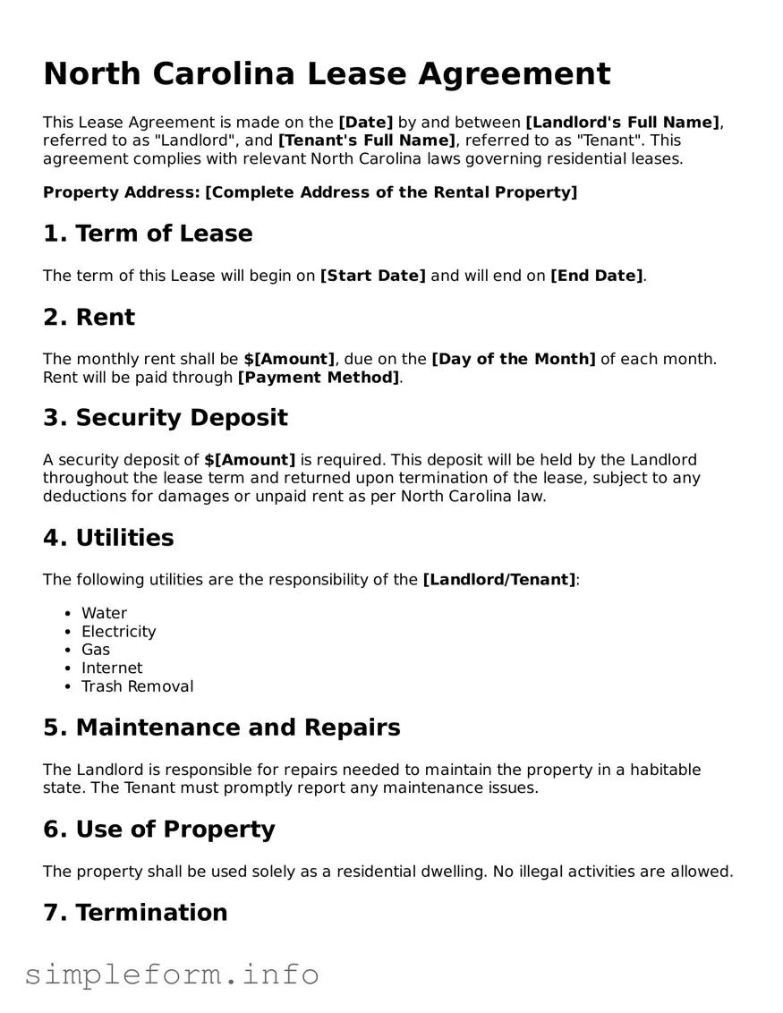 Attorney-Verified  Lease Agreement Form for North Carolina