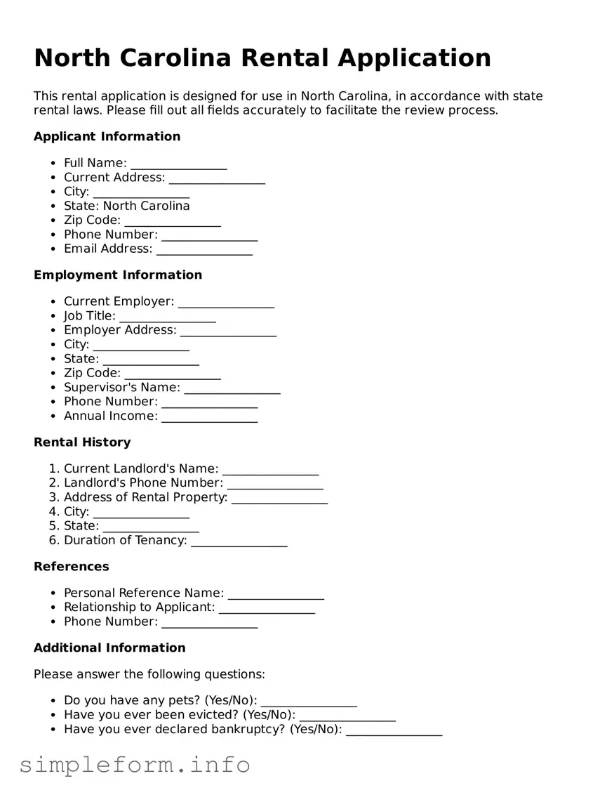 Attorney-Verified  Rental Application Form for North Carolina