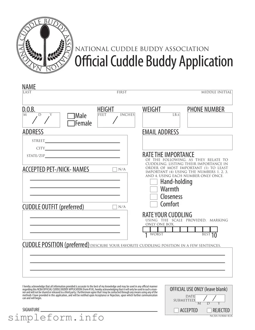 Fill Out a Valid Cuddle Buddy Application Form