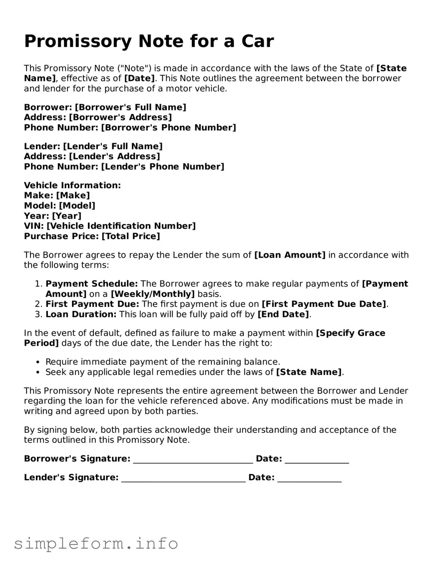 Attorney-Approved Promissory Note for a Car Document
