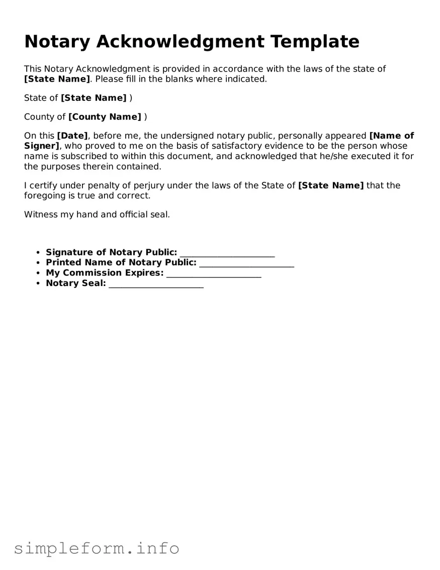 Attorney-Approved Notary Acknowledgement Document