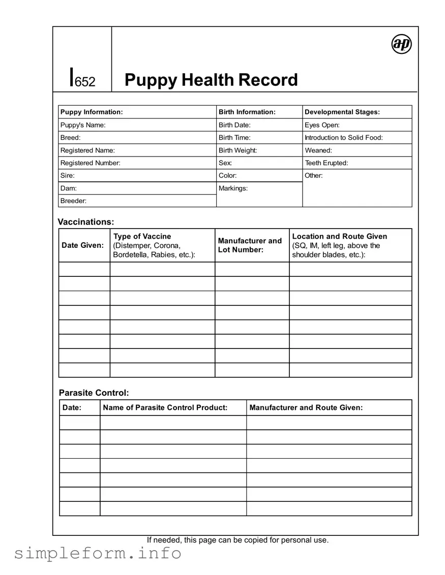 Fill Out a Valid Puppy Health Record Form