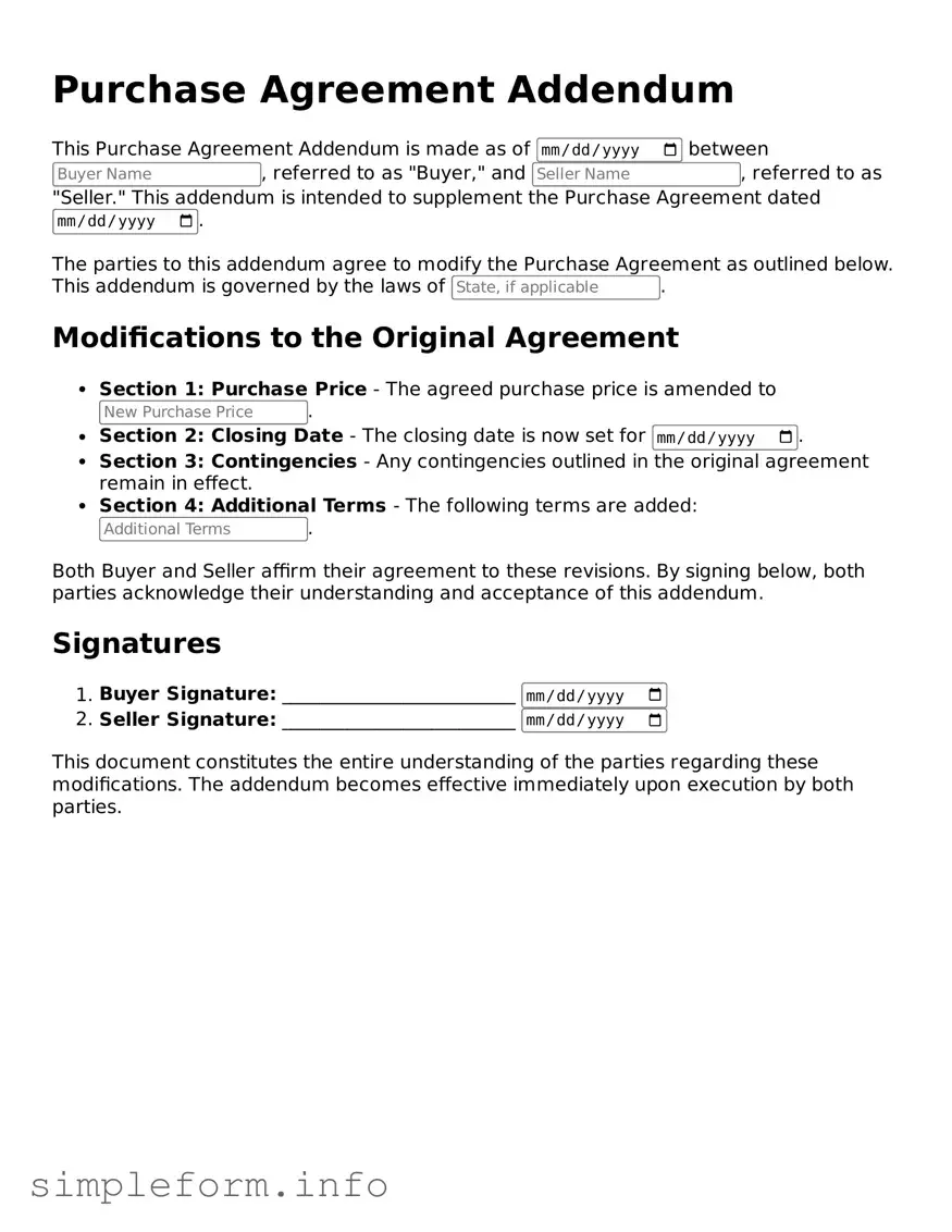 Attorney-Approved Purchase Agreement Addendum Document