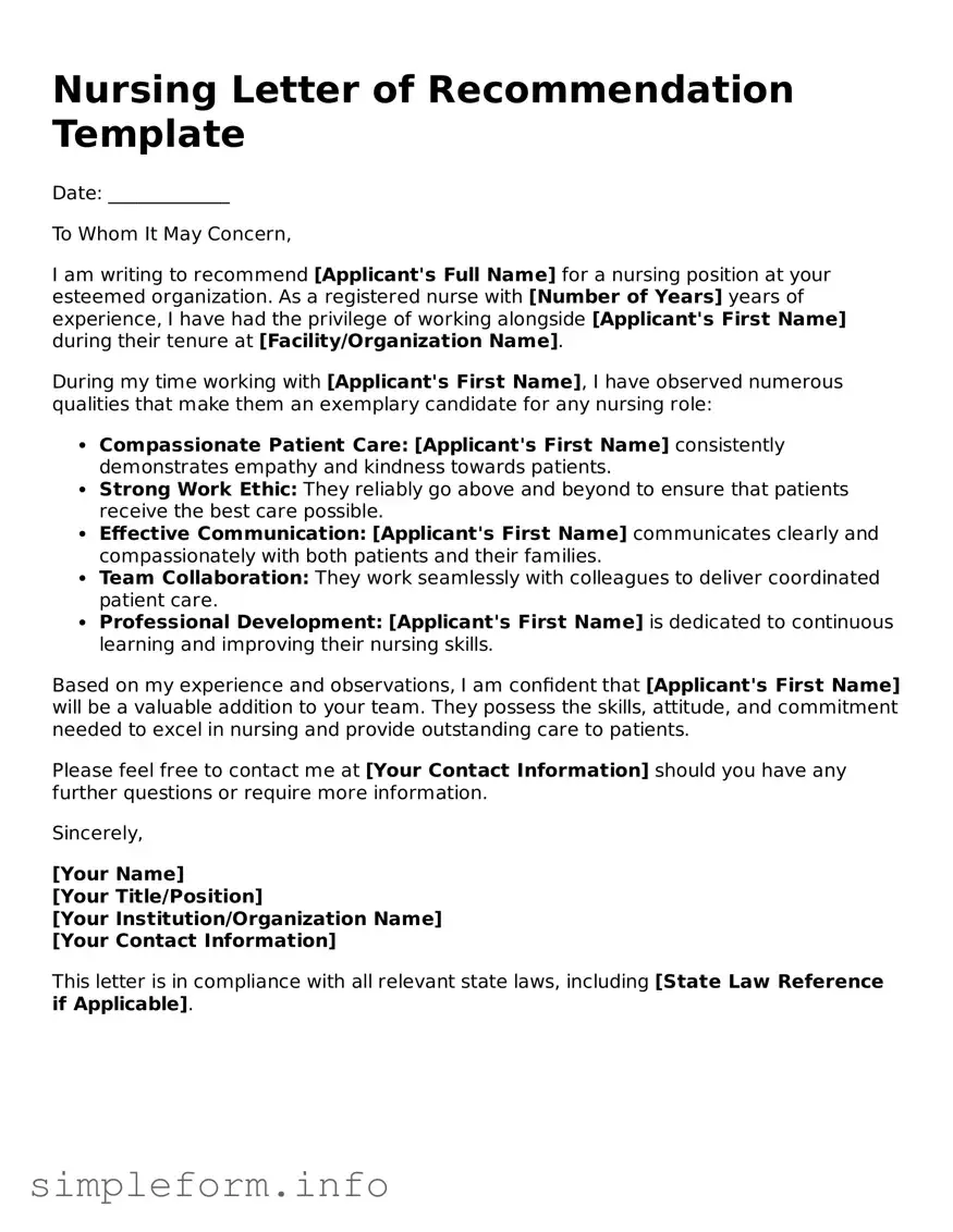 Attorney-Approved Nursing Letter of Recommendation Document