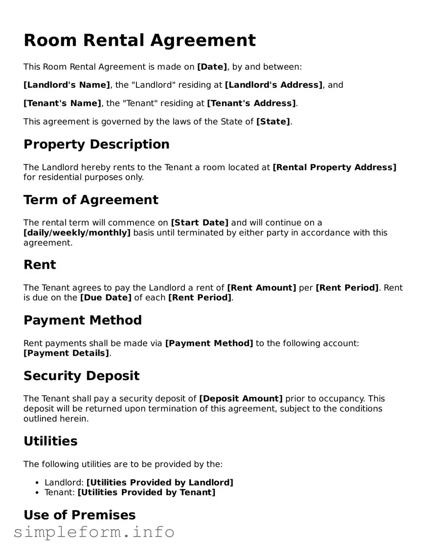 Attorney-Approved Room Rental Agreement Document