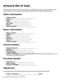 Attorney-Approved Artwork Bill of Sale Document