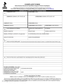 Fill Out a Valid Bbb Complaint Form