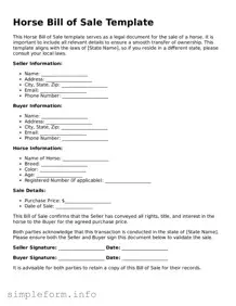 Attorney-Approved Horse Bill of Sale Document