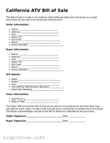 Attorney-Verified  ATV Bill of Sale Form for California