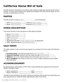 Attorney-Verified  Horse Bill of Sale Form for California