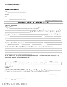 Fill Out a Valid California Death of a Joint Tenant Affidavit Form