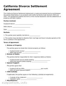 Attorney-Verified  Divorce Settlement Agreement Form for California