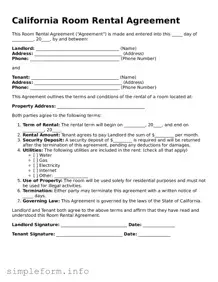 Attorney-Verified  Room Rental Agreement Form for California