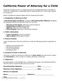 Attorney-Verified  Power of Attorney for a Child Form for California