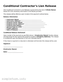 Attorney-Approved Conditional Contractor’s Lien Release Document