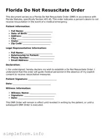 Attorney-Verified  Do Not Resuscitate Order Form for Florida