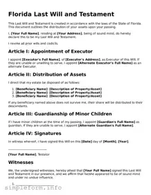 Attorney-Verified  Last Will and Testament Form for Florida