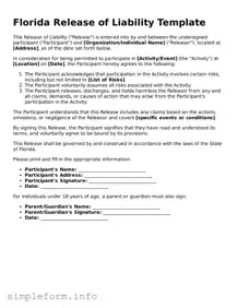 Attorney-Verified  Release of Liability Form for Florida