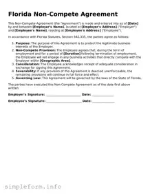 Attorney-Verified  Non-compete Agreement Form for Florida