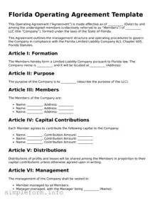 Attorney-Verified  Operating Agreement Form for Florida
