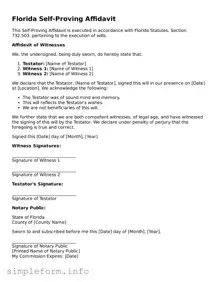Attorney-Verified  Self-Proving Affidavit Form for Florida