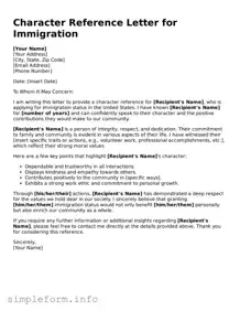 Attorney-Approved Character Reference Letter for Immigration Document