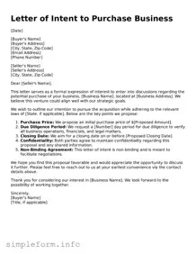 Attorney-Approved Letter of Intent to Purchase Business Document
