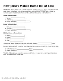 Attorney-Verified  Mobile Home Bill of Sale Form for New Jersey