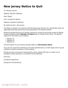 Attorney-Verified  Notice to Quit Form for New Jersey