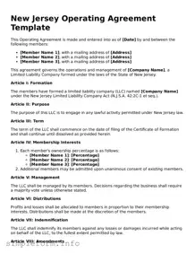 Attorney-Verified  Operating Agreement Form for New Jersey