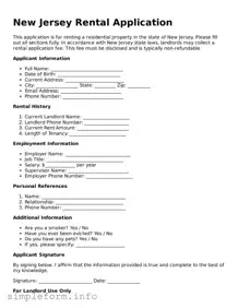 Attorney-Verified  Rental Application Form for New Jersey