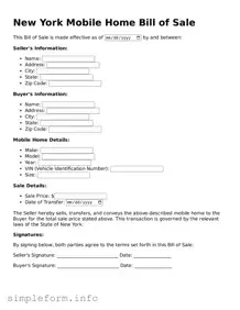 Attorney-Verified  Mobile Home Bill of Sale Form for New York