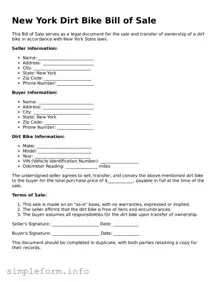 Attorney-Verified  Dirt Bike Bill of Sale Form for New York