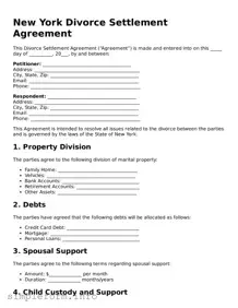 Attorney-Verified  Divorce Settlement Agreement Form for New York