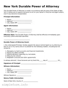 Attorney-Verified  Durable Power of Attorney Form for New York