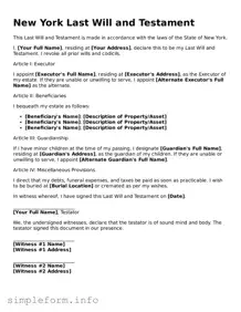 Attorney-Verified  Last Will and Testament Form for New York