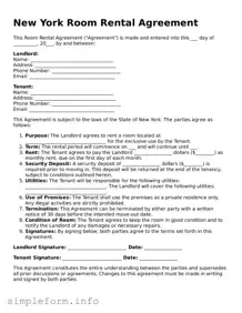 Attorney-Verified  Room Rental Agreement Form for New York