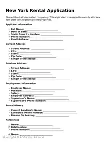 Attorney-Verified  Rental Application Form for New York