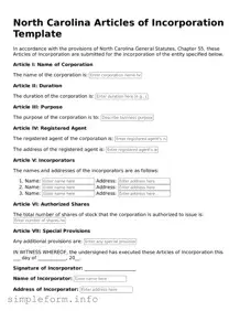 Attorney-Verified  Articles of Incorporation Form for North Carolina