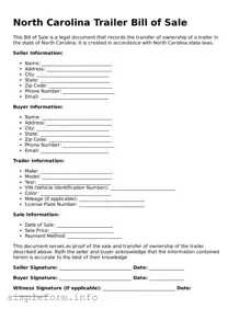 Attorney-Verified  Trailer Bill of Sale Form for North Carolina