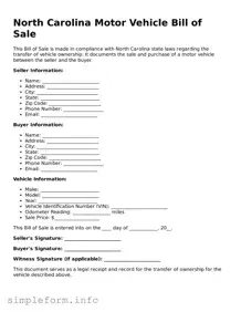 Attorney-Verified  Motor Vehicle Bill of Sale Form for North Carolina