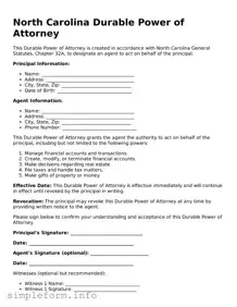 Attorney-Verified  Durable Power of Attorney Form for North Carolina