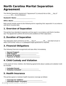 Attorney-Verified  Marital Separation Agreement Form for North Carolina